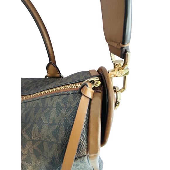 Michael Kors Carine Medium Brown Acorn Gold Satchel Handbag Handle MK Logo - Picture 4 of 16